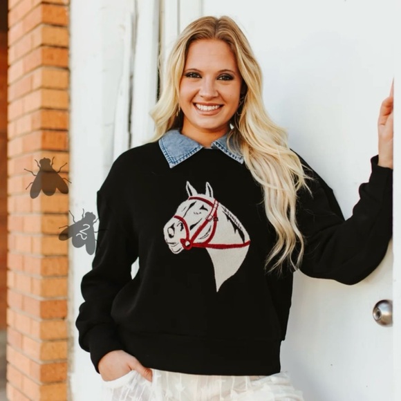 2 Fly Co. Tops - Black Horse Graphic Sweatshirt